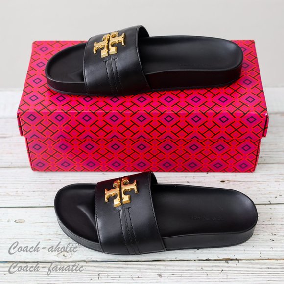 NIB Tory Burch Everly Anatomic Cloud Leather Slide Sandal in Black Size 7 - Picture 2 of 9